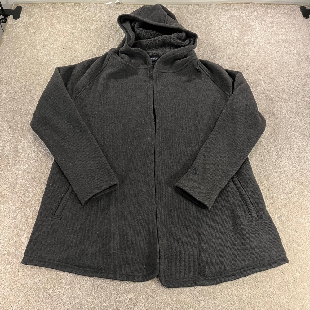 The North Face Crescent Hooded Wrap Jacket Womens Large Gray Sherpa Fleece